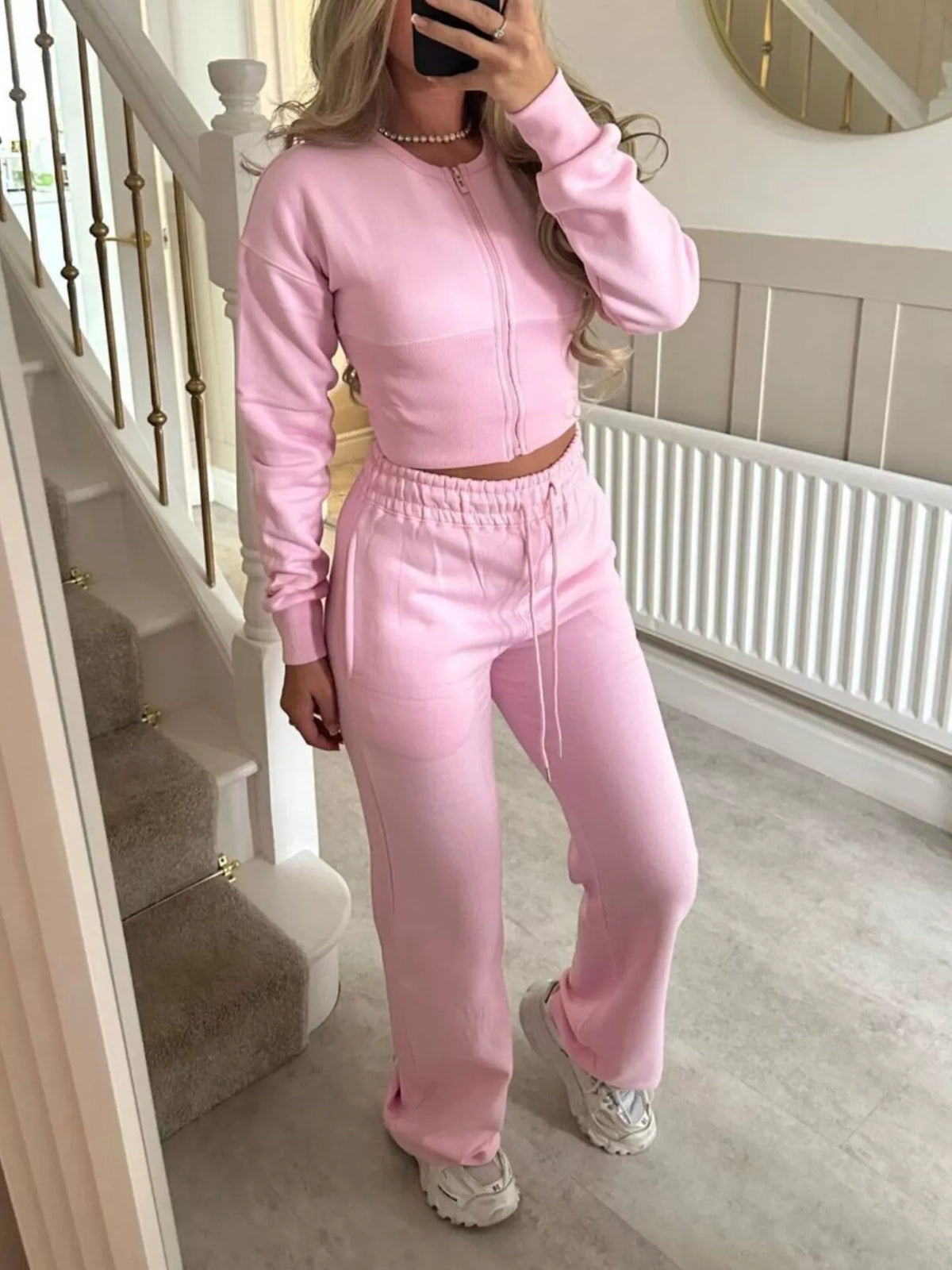 Zip-up Crop Hoodie High-waisted Pants Set (20)