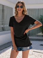 Lace Detail V-neck Short Sleeve T-shirt (11)