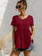 V-neck Short Sleeve Babydoll Top (9)