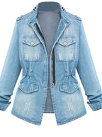 Full Size Chest Pocket Zip Up Denim Jacket Plus (4)