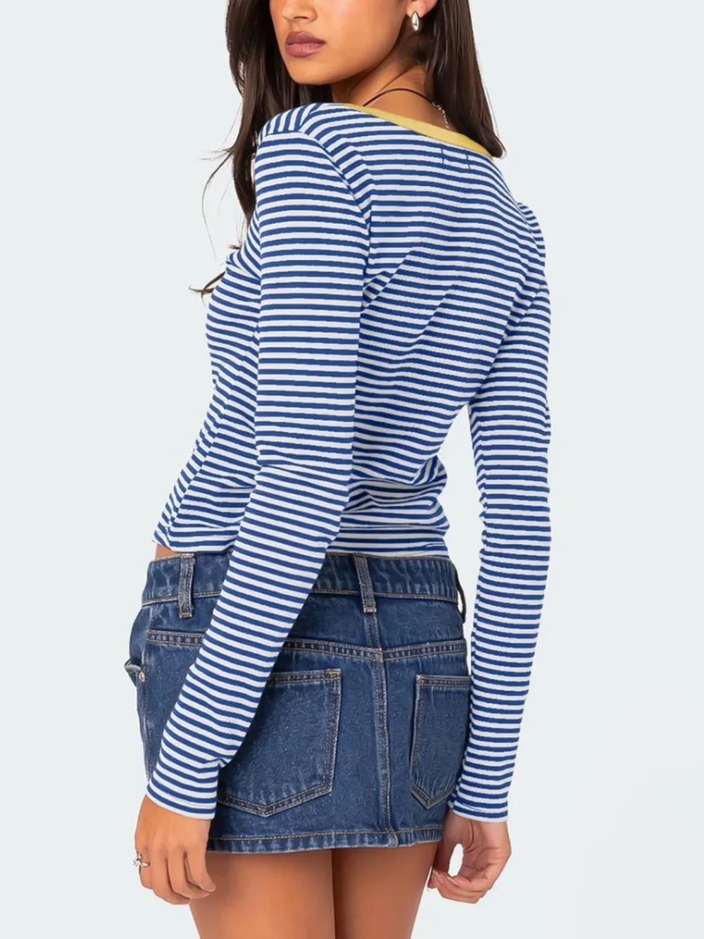 Buttoned Striped Long Sleeve T-shirt (12)