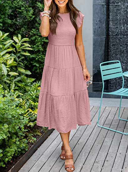Bohemian Midi Short Sleeve Dress variant CJLY208410005EV|CJLY208410006FU|CJLY208410007GT|CJLY208410008HS