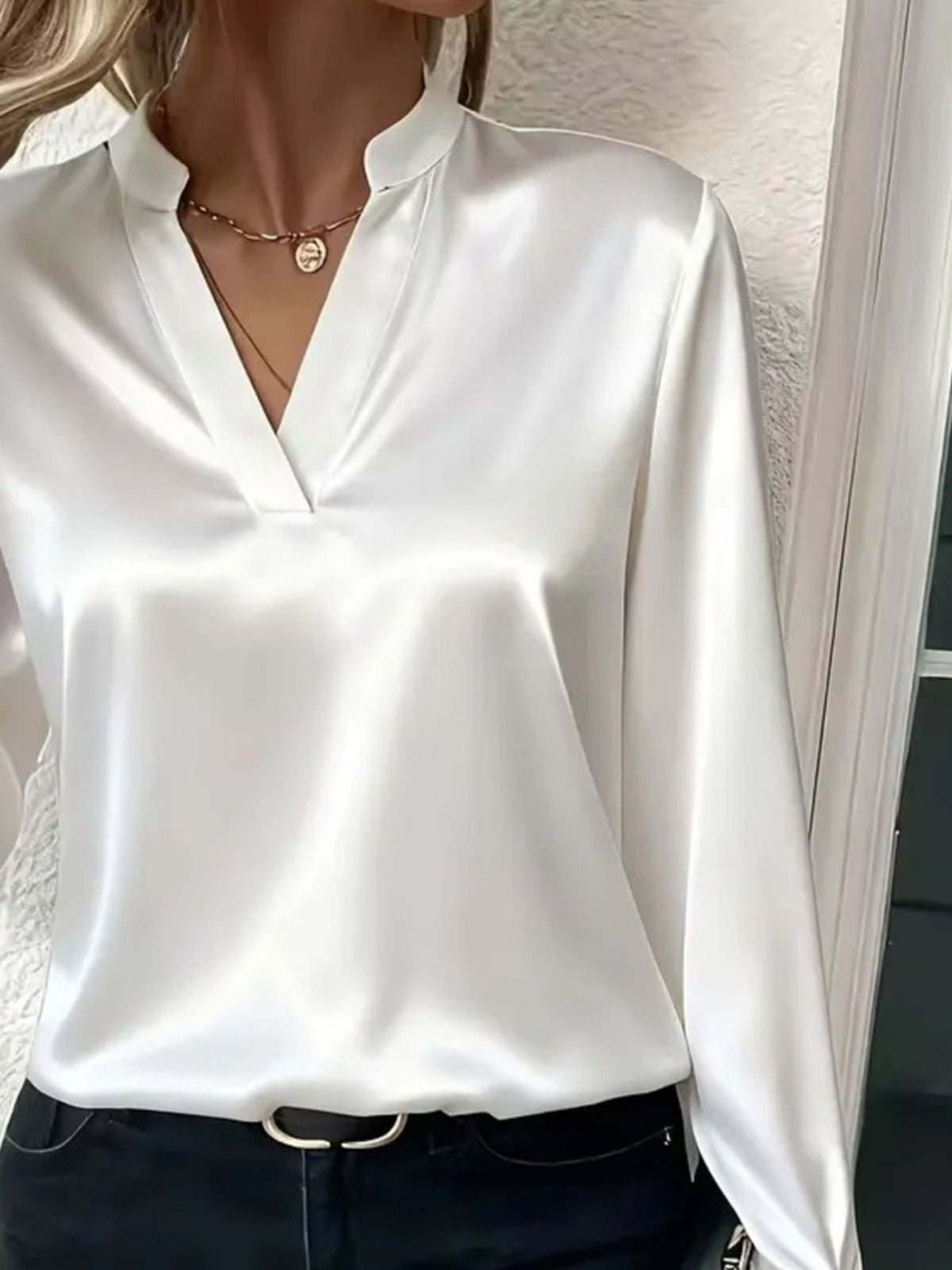 Notched Long Sleeve Blouse (2)