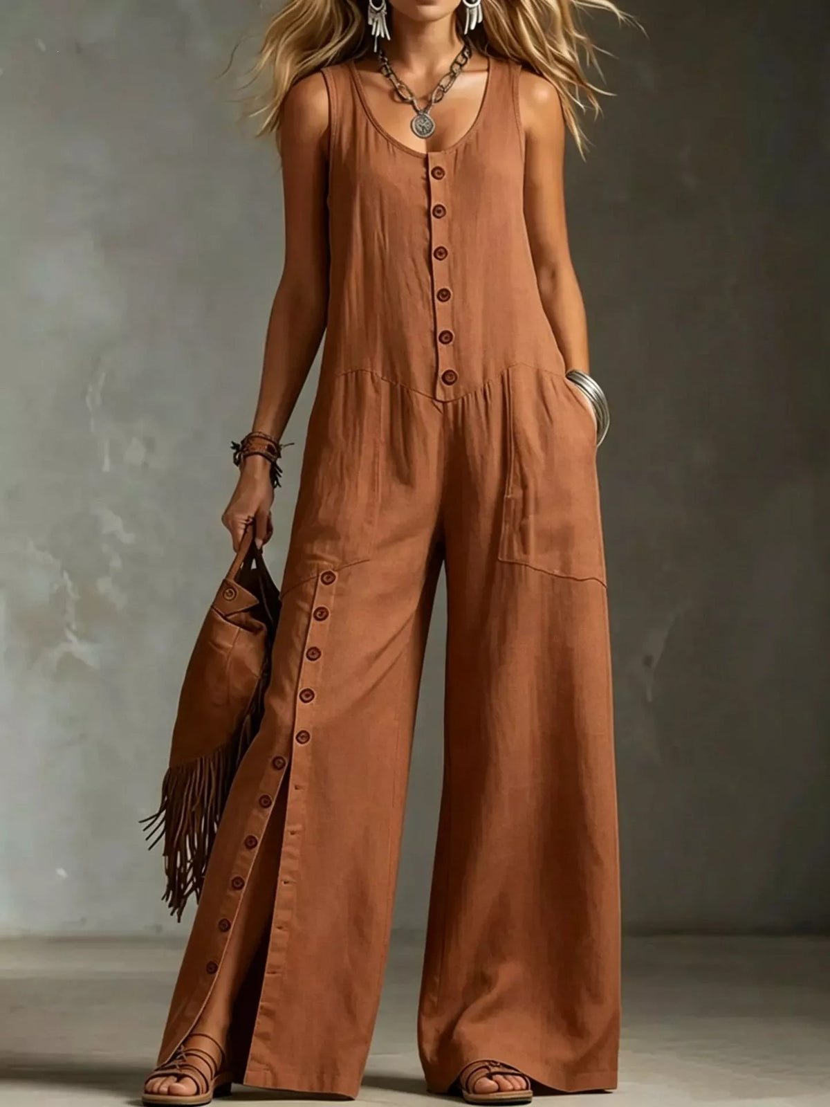 Full Size Sleeveless Button Front Wide Leg Jumpsuit Plus (7)