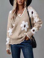 Floral V-neck Long Sleeve Sweater (7)
