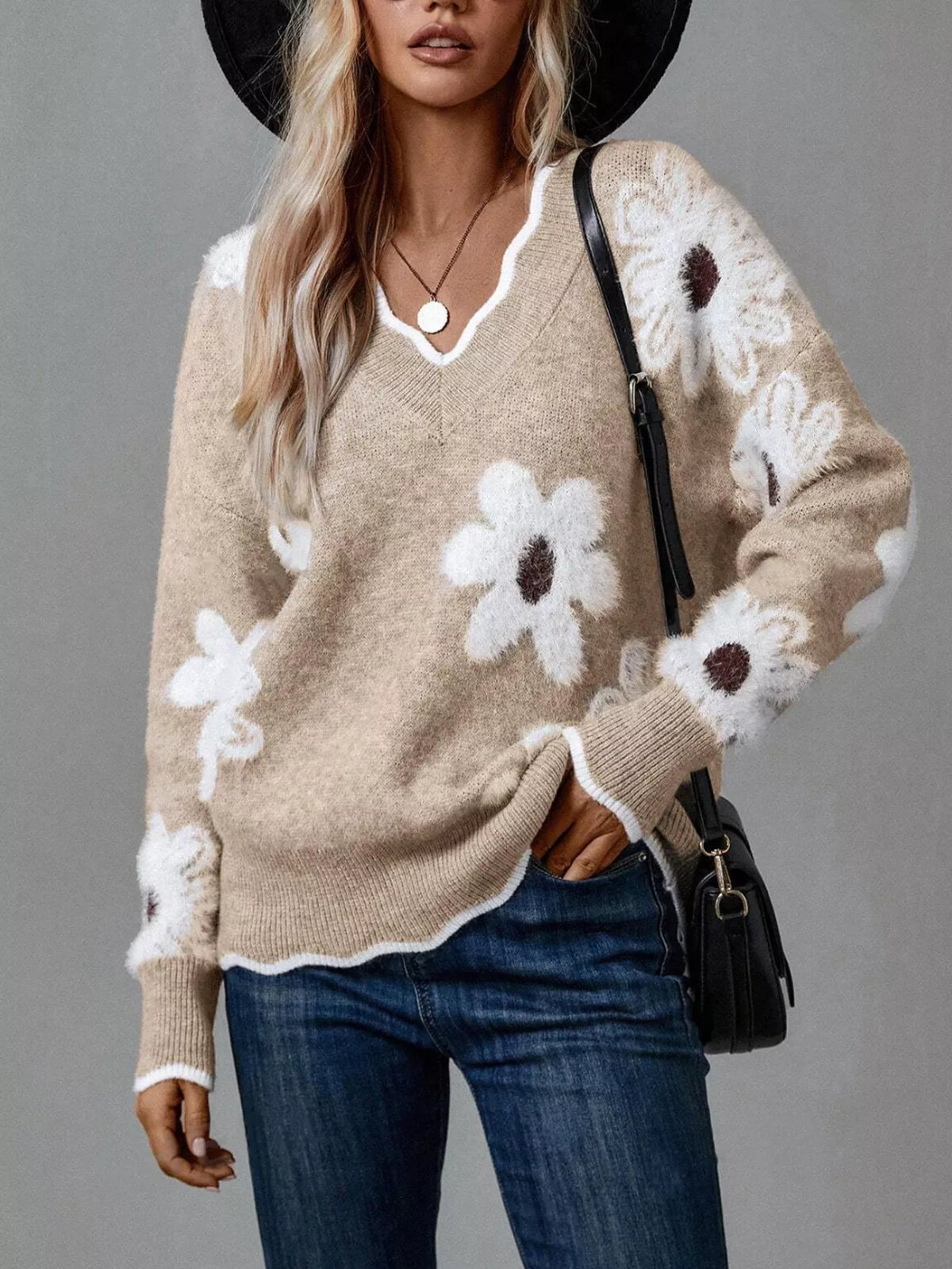 Floral V-neck Long Sleeve Sweater (7)