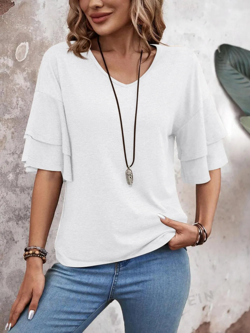 V-neck Half Sleeve Blouse (18)
