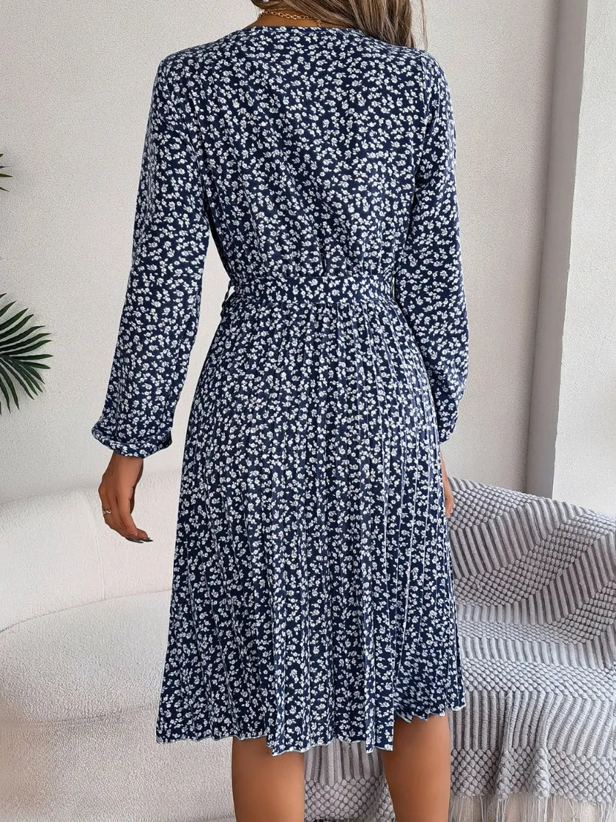 Ditsy Floral Tie Waist Pleated Dress (12)