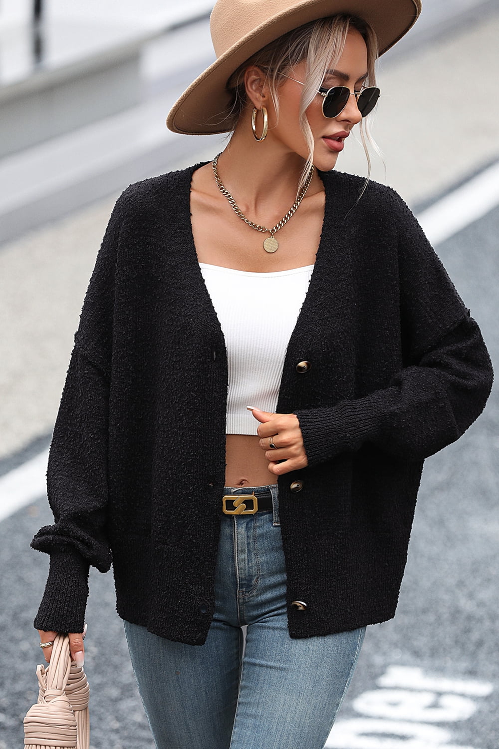 Button-up Dropped Shoulder Cardigan (3)