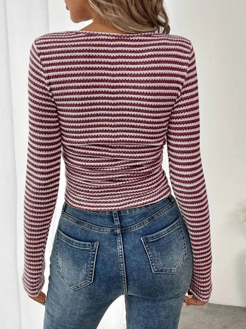 Striped Square Neck Long Sleeve T-shirt (3)