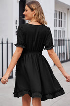 Swiss Dot Frill Trim Flounce Sleeve V-neck Dress (9)