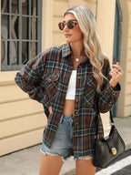 Pocketed Plaid Collared Neck Long Sleeve Shirt (9)
