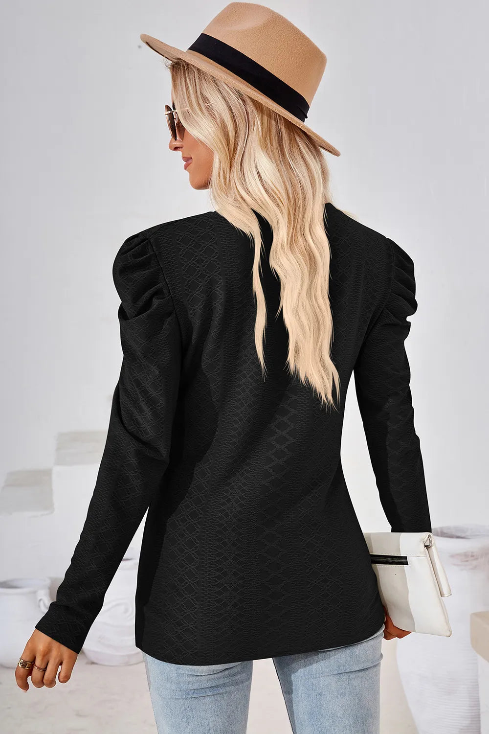 Round Neck Puff Sleeve Blouse (9)