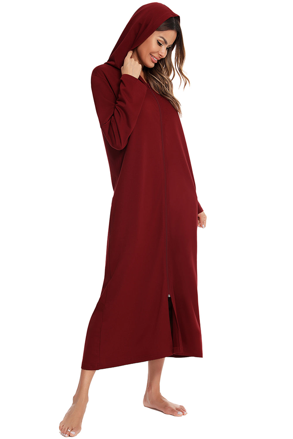 Zip Front Hooded Night Dress Pockets (15)
