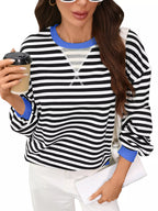 Contrast Trim Striped Crew Neck Sweatshirt (3)