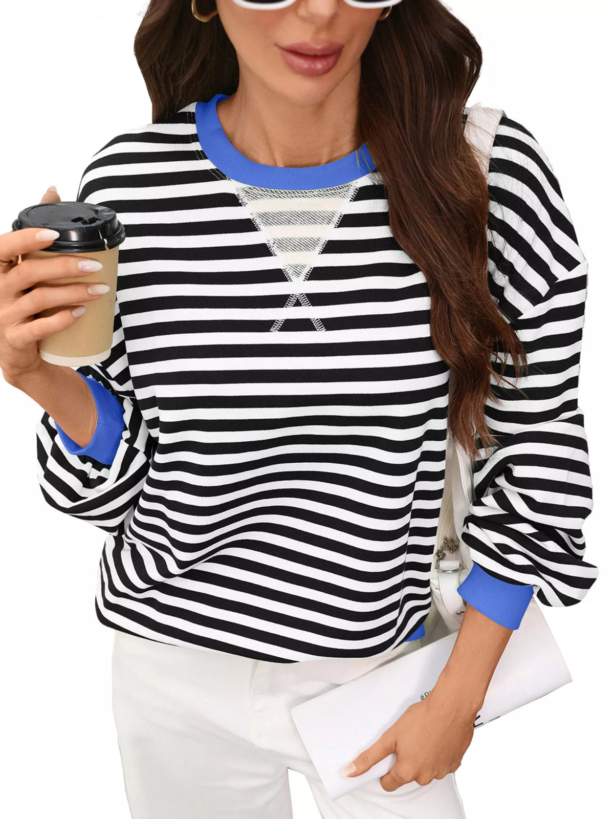 Contrast Trim Striped Crew Neck Sweatshirt (3)