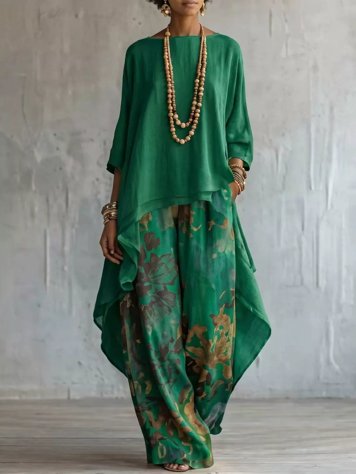 Asymmetrical Hem Top Floral Pants Set (6)