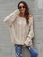 Cable Knit Openwork Off-shoulder Sweater