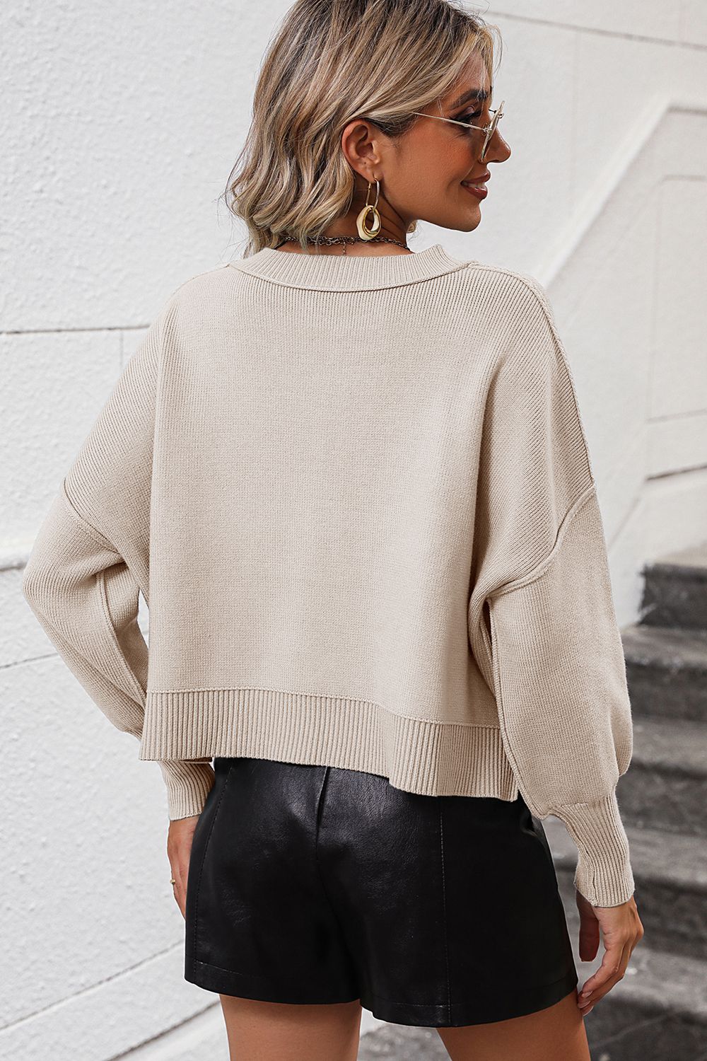Round Neck Dropped Shoulder Pullover Sweater (26)