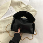 Solid Color One-shoulder Chain Plush Handbag photo 2
