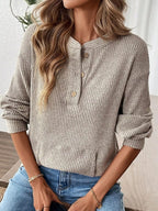 Ribbed Button Detail Long Sleeve T-shirt