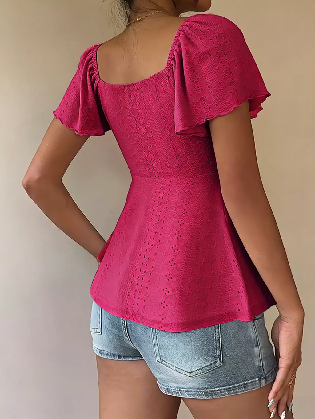 Sweetheart Neck Flutter Sleeve Top (7)