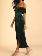 Off-shoulder Wrap Dress Side Slit (2)