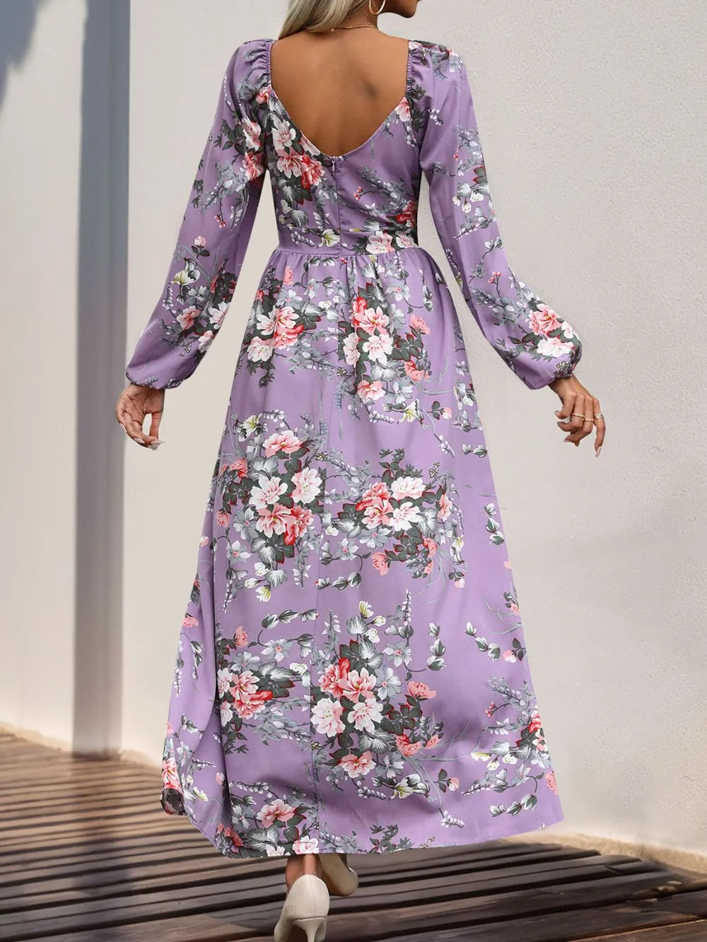 Slit Printed Surplice Long Sleeve Maxi Dress (9)