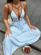 Striped Halter Neck Maxi Dress (2)
