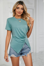 Ruched Hem Detail Crewneck T-shirt