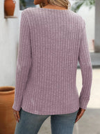 Ribbed Knit Long Sleeve Button Detail T-shirt (12)
