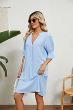 Notched Neck Flounce Sleeve Dress (4)