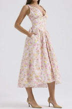 Floral V-neck Sleeveless Midi Dress Pockets (12)