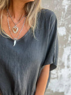 Full Size Smocked Hem V-neck Relaxed Fit T-shirt Plus (6)