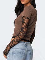 Cropped T-shirt Sheer Lace Sleeves (12)