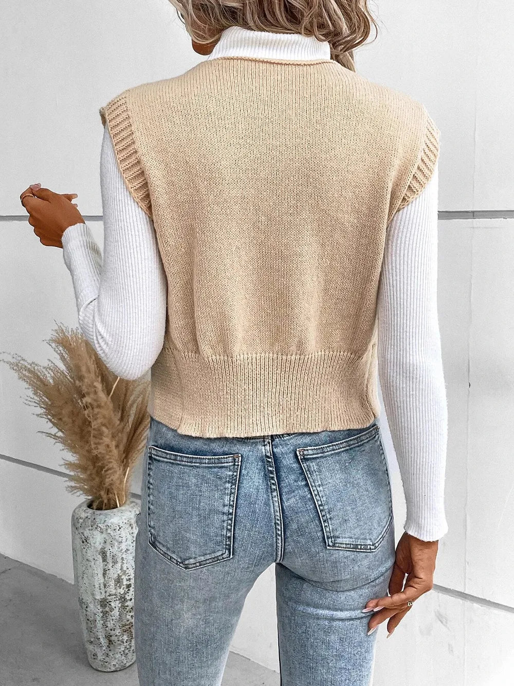 Full Size Button Up V-neck Sweater Vest (3)