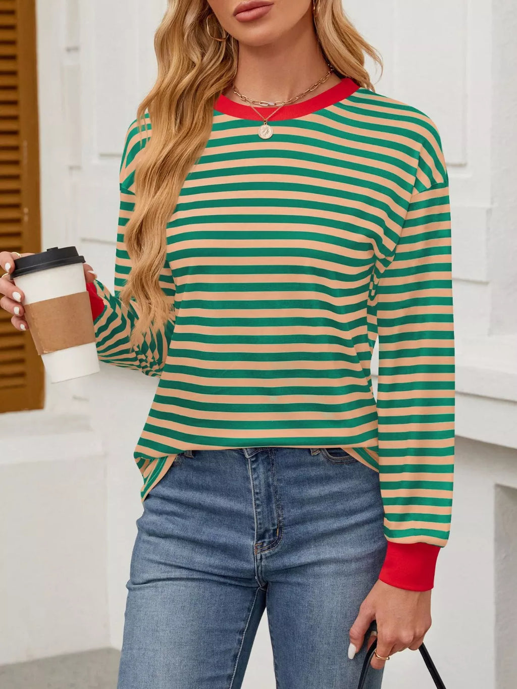 Striped Long Sleeve Casual T-shirt (29)