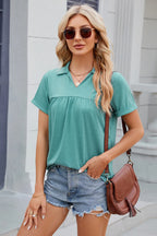 Ruched Johnny Collar Short Sleeve Blouse (14)