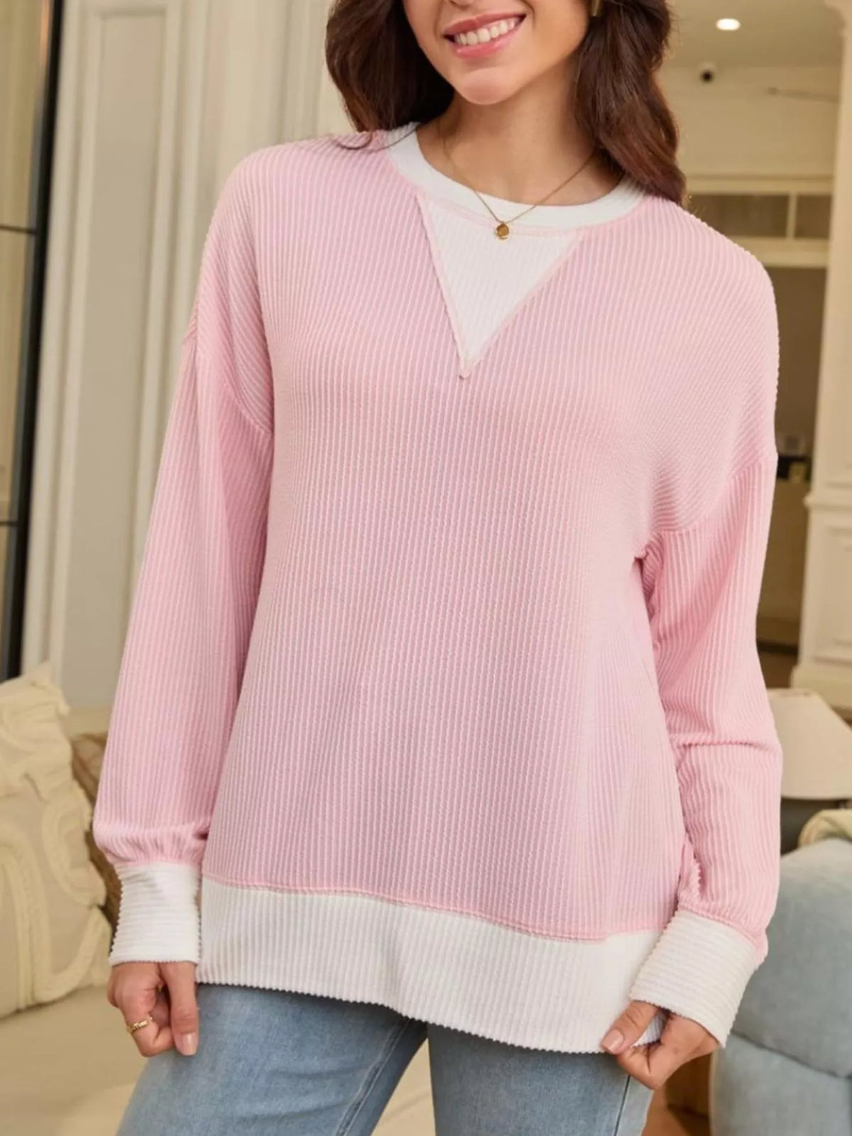 Two-tone Ribbed Knit Sweatshirt (7)