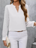 Sheer Sleeve V-neck Blouse (17)