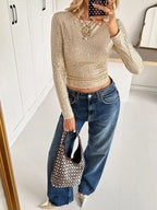 Sequin Long Sleeve Crop T-shirt (7)
