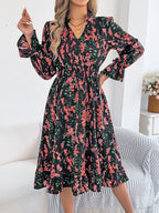 Floral Print Ruffle Hem Flounce Sleeve A-line Dress (14)