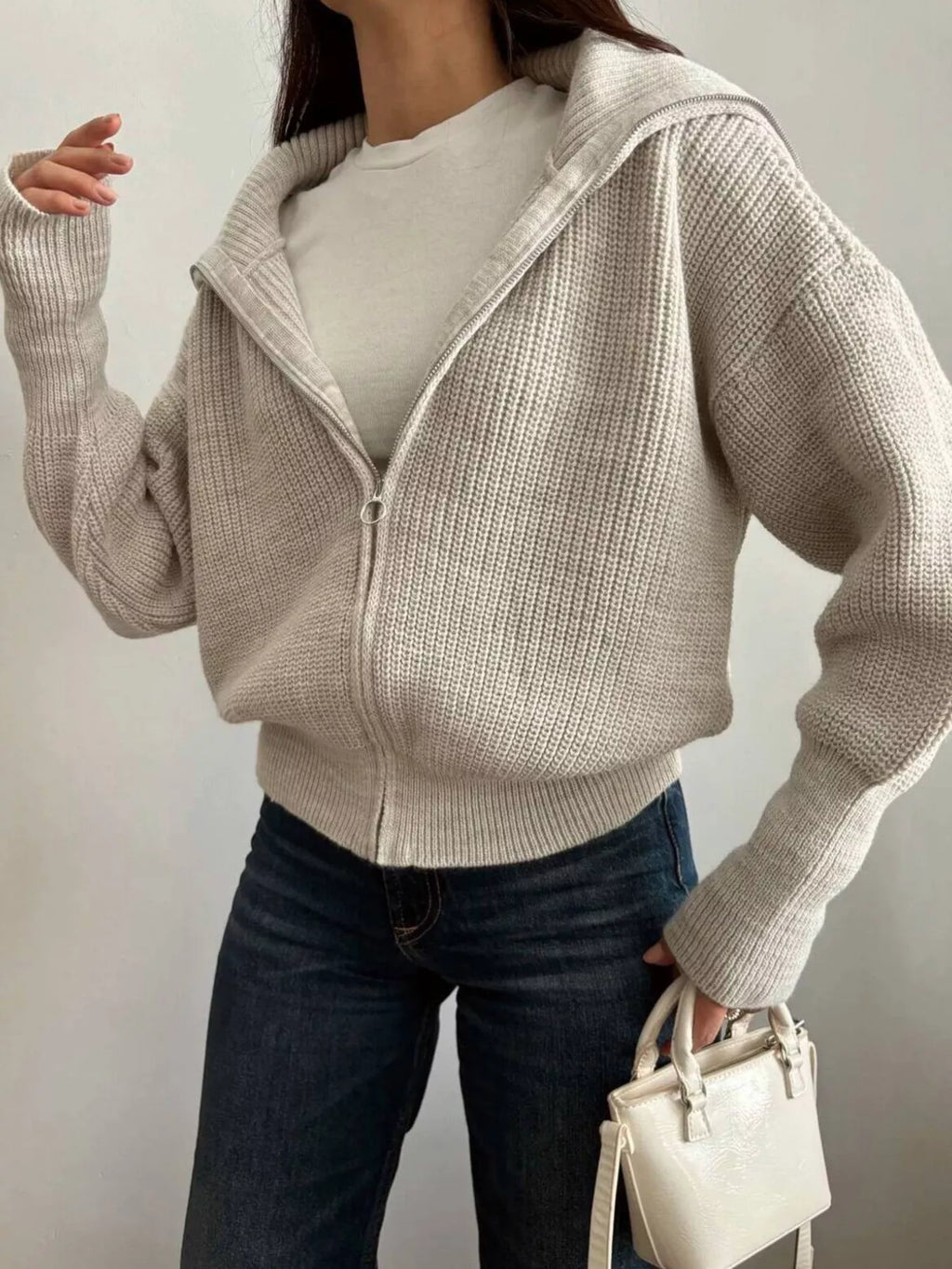 Zip Up Dropped Shoulder Cardigan (21)