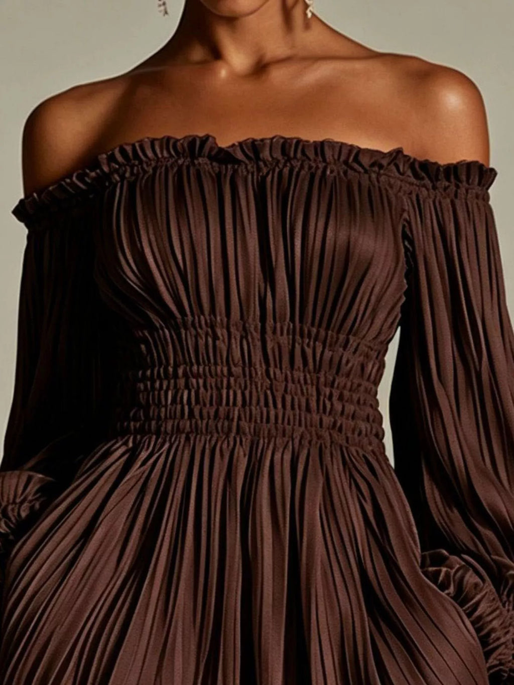 Off-shoulder Pleated Mini Dress (6)