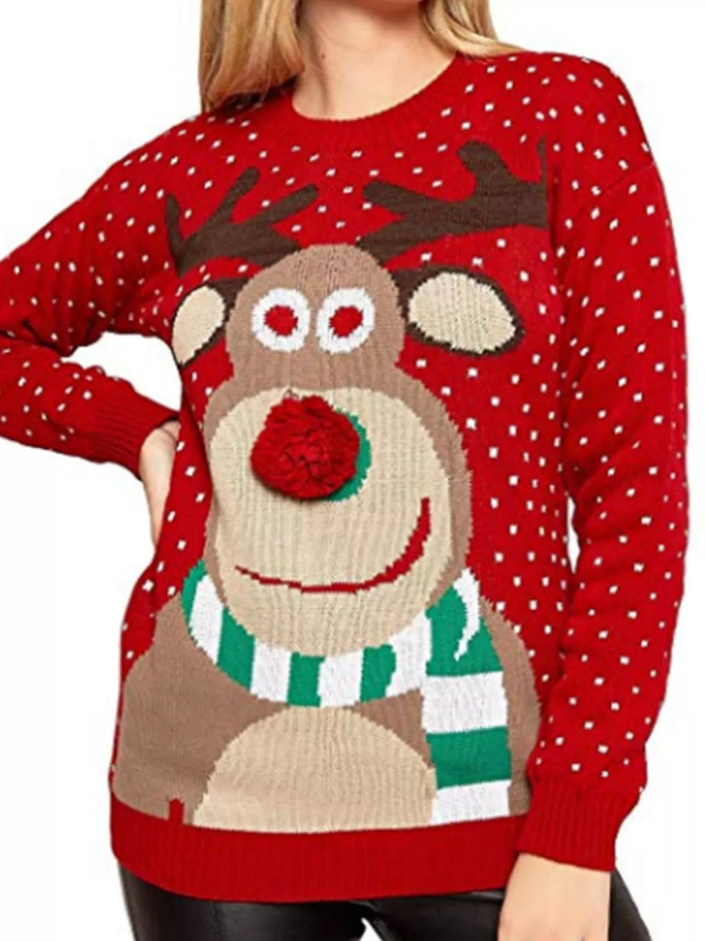Christmas Reindeer Graphic Round Neck Sweater (2)