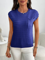 Round Neck Cap Sleeve Knit Top (15)