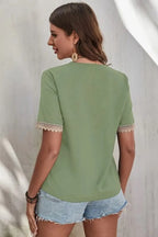Full Size Lace Detail V-neck Short Sleeve Blouse Plus (9)