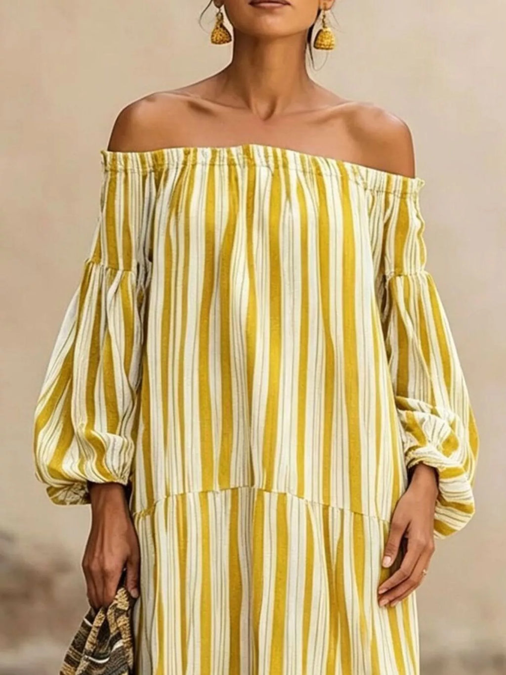 Off-shoulder Striped Maxi Dress (9)