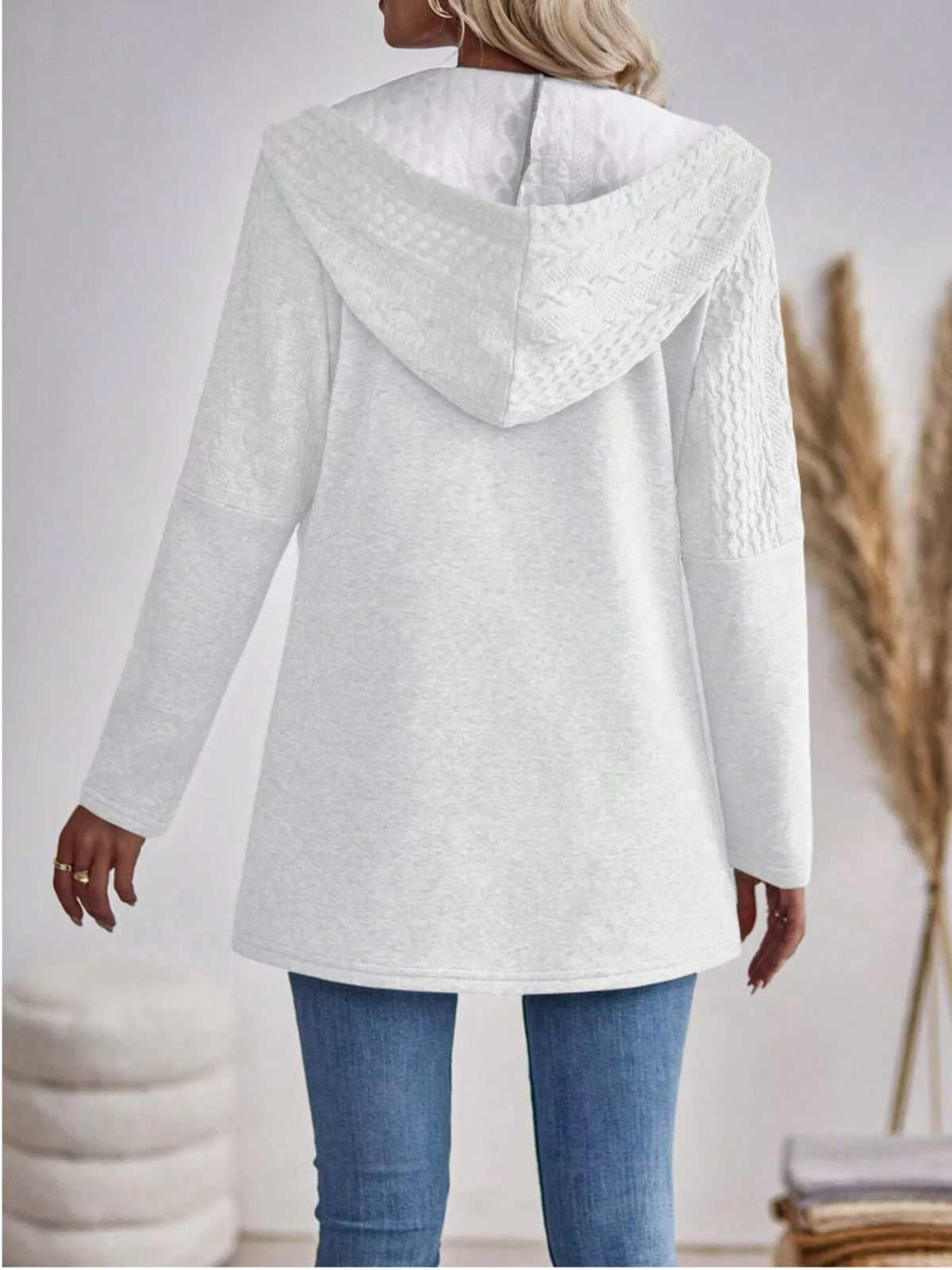 Drawstring Textured Zip Up Hooded Jacket (6)