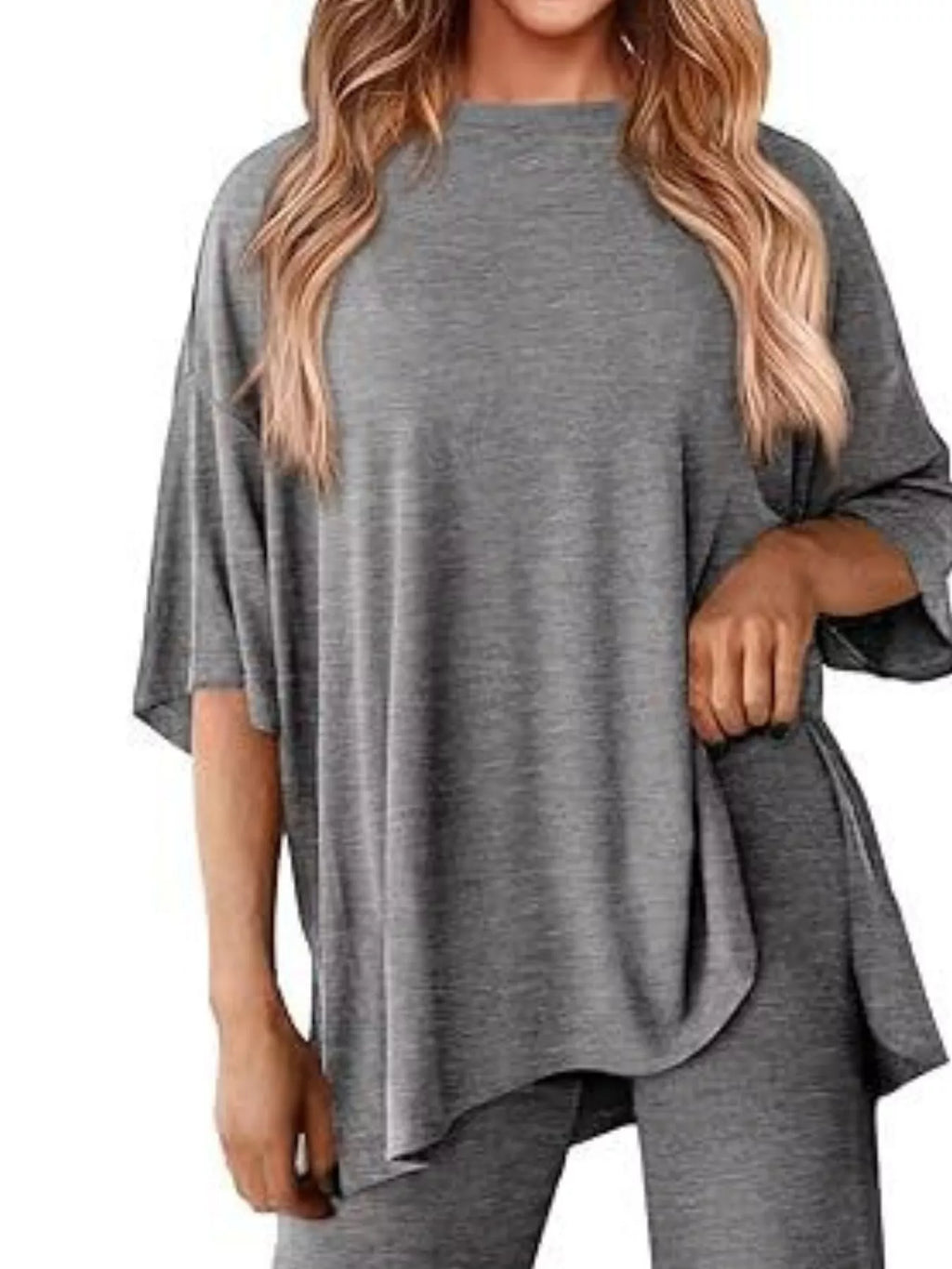 Slit Round Neck Top Pants Set (6)